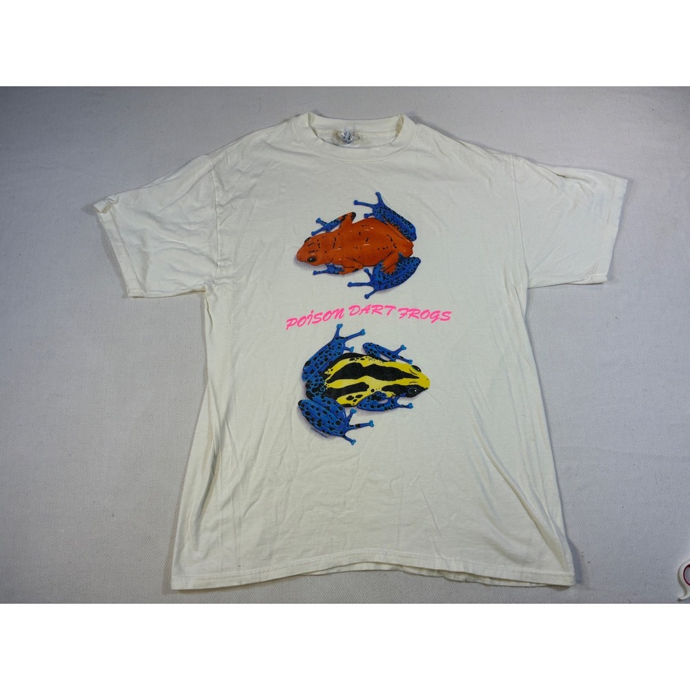 Vintage Hanes Beefy-T Poison Dart Frogs Graphic Shirt Mens Large Off-White 90s
